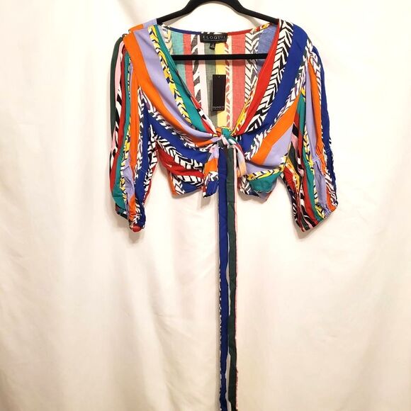 NWT ELOQUII Top & Pants Set Women's Size 16 Bright Multicolor Serenity Striped - Picture 3 of 15